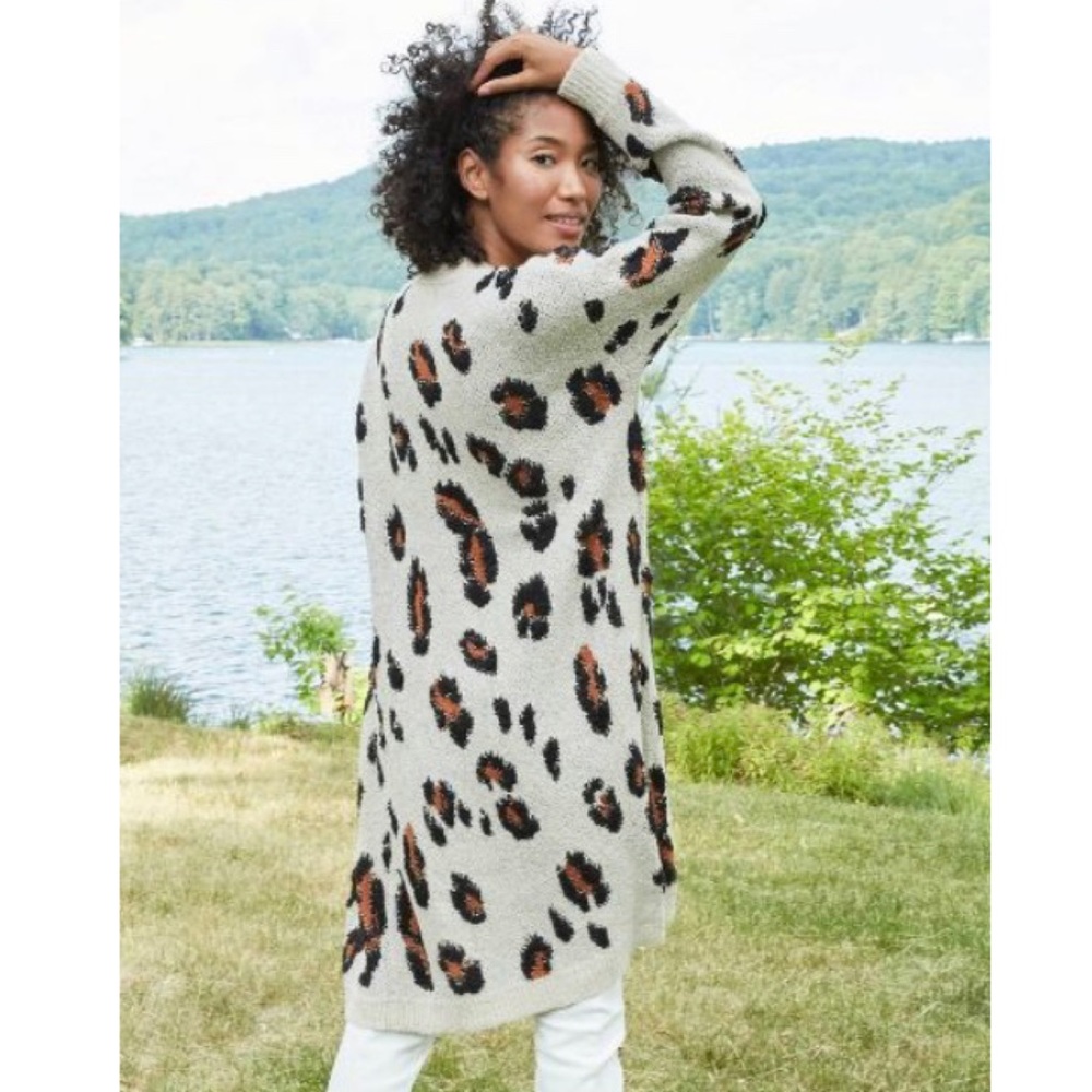 KNOX ROSE NWOT Leopard Cardigan Duster Sweater Med